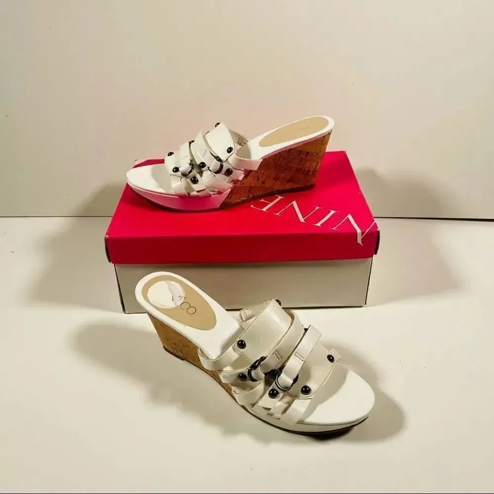 New Nine & co White / Silver Cork Wedge Sandals